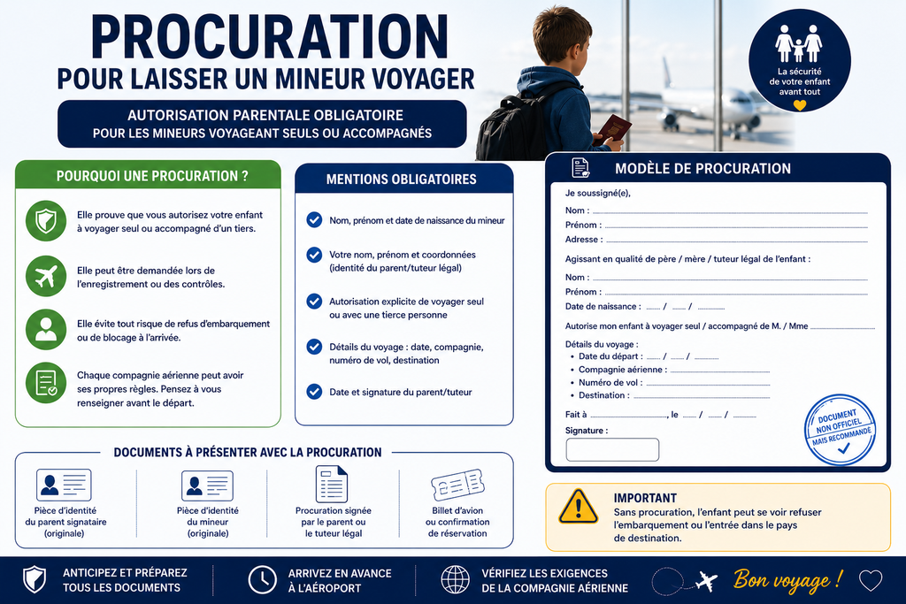 Autorisation pour un mineur de voyager seul ou avec un seul parent