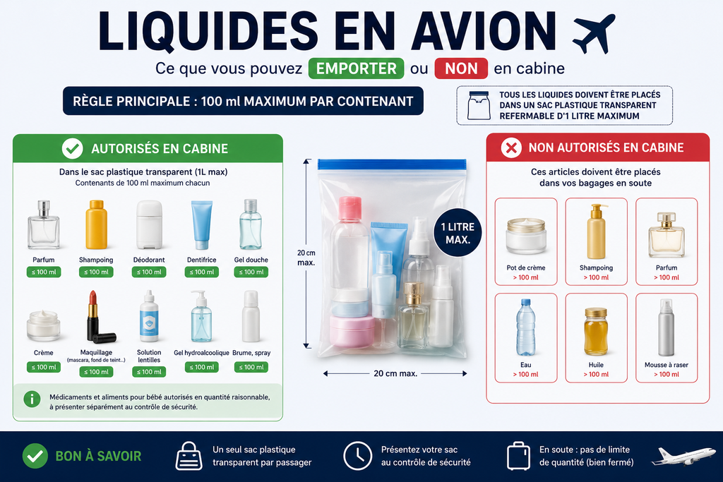 Liquides en avion : ce que vous pouvez emporter ou non