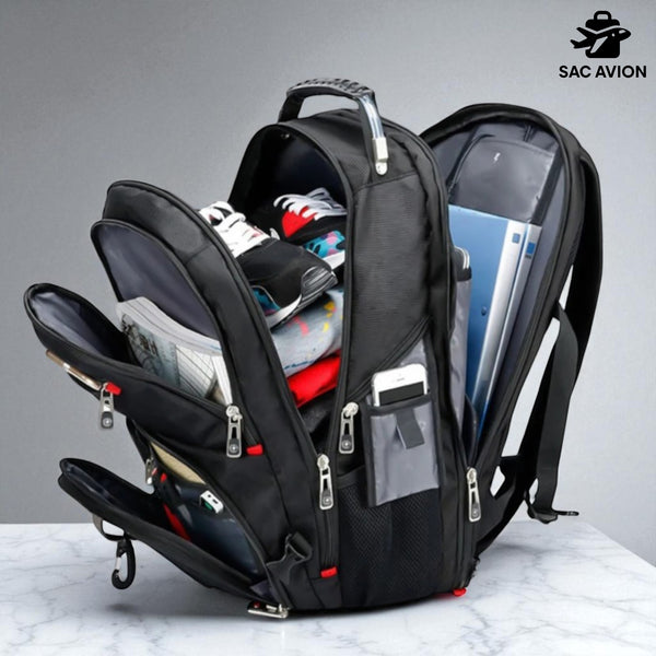 Sac à dos de voyage cabine 48.5x33x21 cm noir, léger et compatible bagage avion