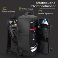 Sac pour voyage unisexe avec bretelles ergonomiques et poche frontale.


